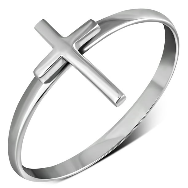 Womens 925 Sterling Silver High Polished Open Cross Ring 10 